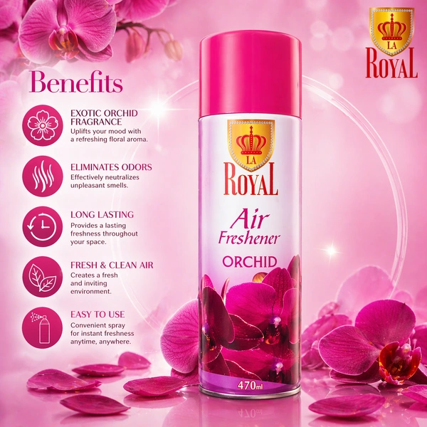 La Royal Orchid Air Freshener Spray | Long-Lasting Floral Fragrance | Room, Office & Car Freshener | 470 ml