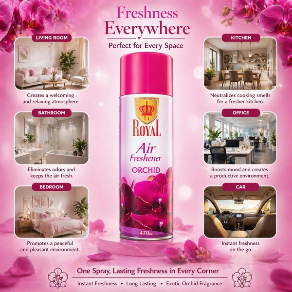 La Royal Orchid Air Freshener Spray | Long-Lasting Floral Fragrance | Room, Office & Car Freshener | 470 ml