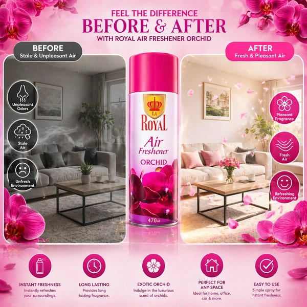La Royal Orchid Air Freshener Spray | Long-Lasting Floral Fragrance | Room, Office & Car Freshener | 470 ml