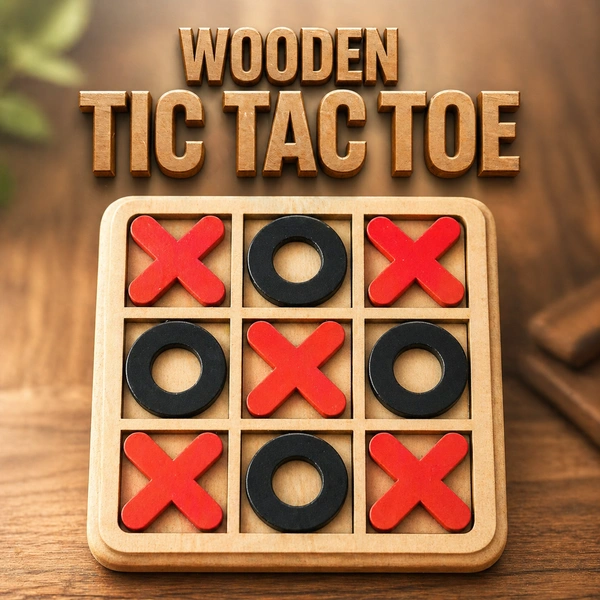 Wooden Tic Tac Toe Game ( RANDOM COLOURS) – Classic XOXO Board Game for Kids & Adults | Portable Travel Puzzle Game | Educational Brain Teaser Toy for Home, Office & Gifting