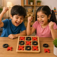 Wooden Tic Tac Toe Game ( RANDOM COLOURS) – Classic XOXO Board Game for Kids & Adults | Portable Travel Puzzle Game | Educational Brain Teaser Toy for Home, Office & Gifting