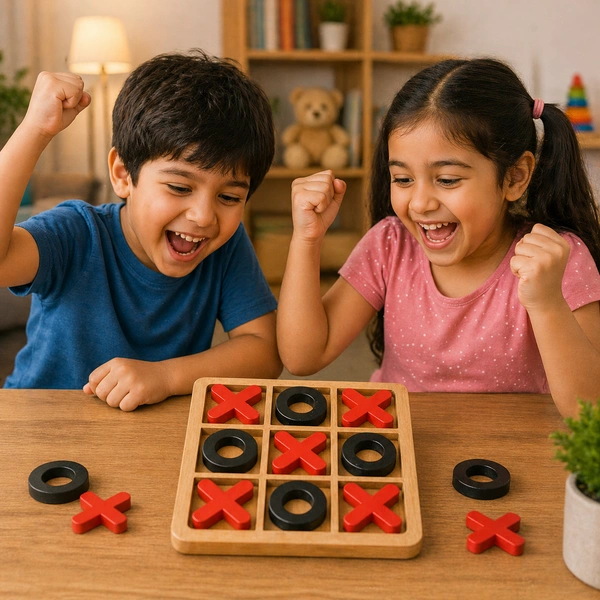 Wooden Tic Tac Toe Game ( RANDOM COLOURS) – Classic XOXO Board Game for Kids & Adults | Portable Travel Puzzle Game | Educational Brain Teaser Toy for Home, Office & Gifting