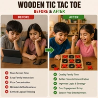 Wooden Tic Tac Toe Game ( RANDOM COLOURS) – Classic XOXO Board Game for Kids & Adults | Portable Travel Puzzle Game | Educational Brain Teaser Toy for Home, Office & Gifting