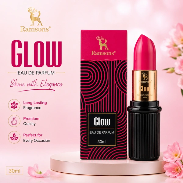 Ramsons Glow Eau De Parfum 30ML| Long Lasting Premium Fragrance | Elegant Lipstick-Shaped Perfume Bottle | Daily Wear & Party Wear Perfume
