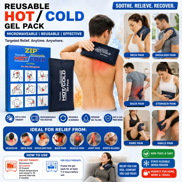 ZIP Reusable Hot & Cold Gel Pack | Microwave & Freezer Safe Therapy Pack | Flexible Ice & Heat Compress for Pain Relief | Reusable Gel Ice Pack for Neck, Shoulder, Back, Knee, Elbow, Ankle & Muscle Recovery