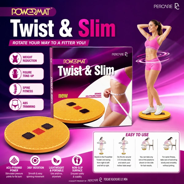 POWERMAT Twist & Slim Waist Twister Disc with Acu-Pyramid Acupressure Surface | 360° Rotating Exercise Board | Waist, Core & Abs Fitness | Anti-Slip Balance Twister for Home Workout | Lightweight Fitness Equipment