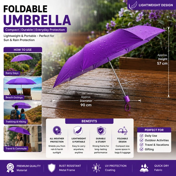 Foldable Compact Umbrella for Men & Women ( RANDOM COLOURS) – Lightweight Travel Umbrella, Wind Resistant Metal Frame, UV & Rain Protection, Portable Fold Umbrella for Daily Use, Travel & Outdoor Activities /20