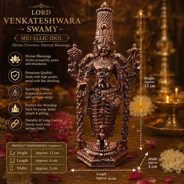 Lord Venkateswara Swamy Metallic Idol for Home Temple, Pooja Room & Office Decor | Detailed Finish Hindu God Statue | Spiritual Gift & Decorative Showpiece /8
