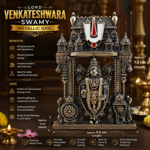 Lord Venkateshwara Swamy Metallic Idol for Home Temple & Pooja Room | Decorative Tirupati Balaji Statue | Spiritual Blessing & Prosperity Showpiece | Premium Metal Finish Religious Gift /42