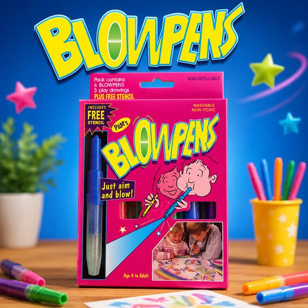 P&M’s Blow Pens for Kids – Air Spray Coloring Pens Set with Free Stencil | Washable Non-Toxic Blowpens Art Kit for Drawing & Creative Fun | 6 Color Pens for Boys & Girls Age 4+