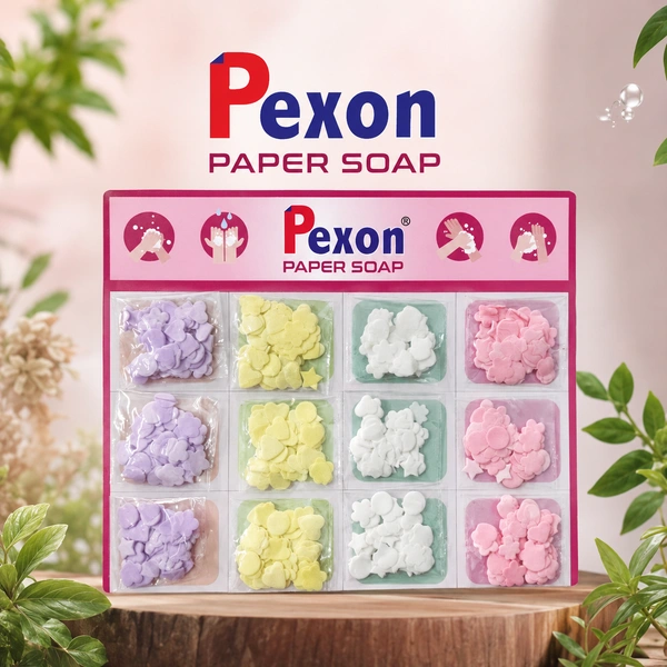 Pexon Paper Soap Sheets for Hand Washing ( SACHET-1) – Portable Travel Hand Soap in Cute Shapes, Mini Disposable Soap Flakes for Kids & Adults, Assorted Colors Pocket Soap Pack