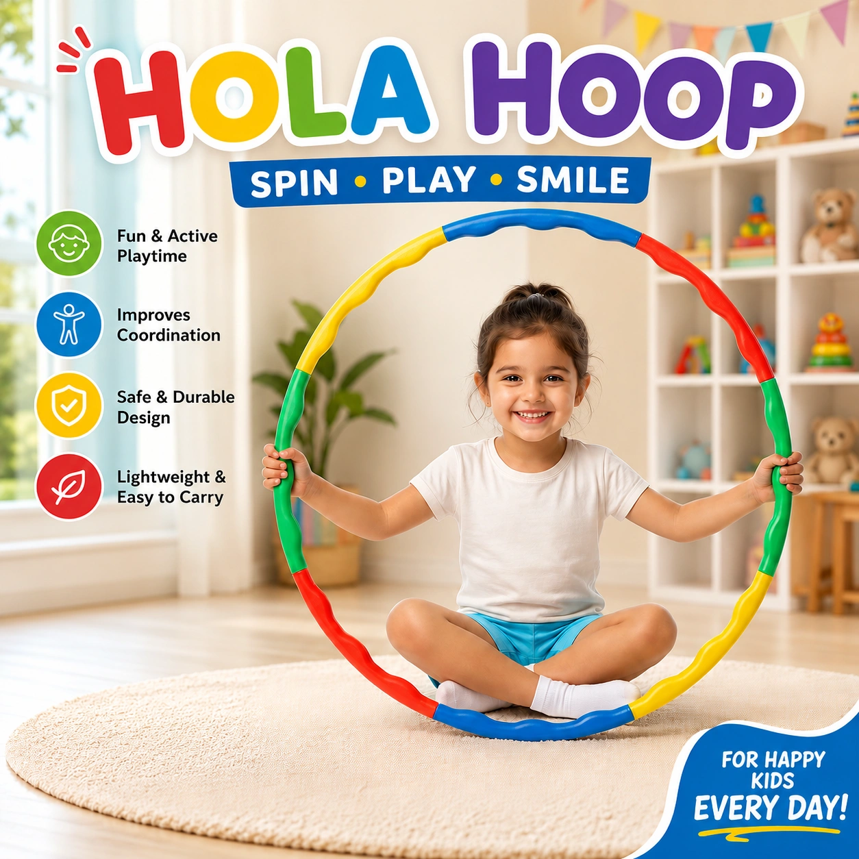 Hola Hoop Deluxe Kids Fitness Hoop Set | Colorful Plastic Hola
