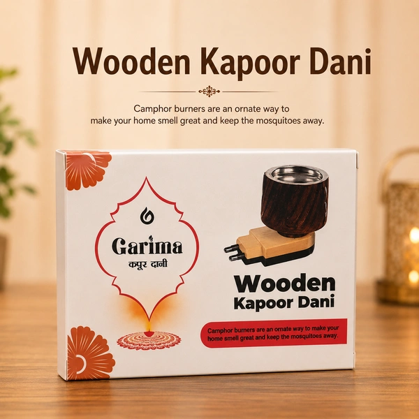 Garima Wooden Kapoor Dani Electric Camphor Burner | Wooden Camphor Diffuser for Home Fragrance & Mosquito Repellent | Elegant Kapoor Dani for Pooja Room, Living Room & Meditation