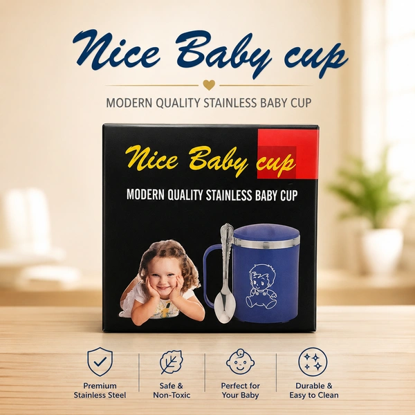 Nice Baby Cup Stainless Steel Baby Feeding Mug| Premium Baby Cup for Kids | Durable Handle Cup for Milk, Water & Feeding