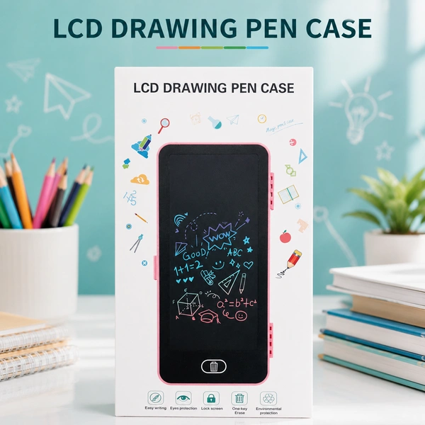 LCD Drawing Pen Case for Kids & Students | Electronic Writing Tablet Pencil Box with Lock Screen & One-Key Erase | Portable Multifunction Stationery Organizer for School & Office