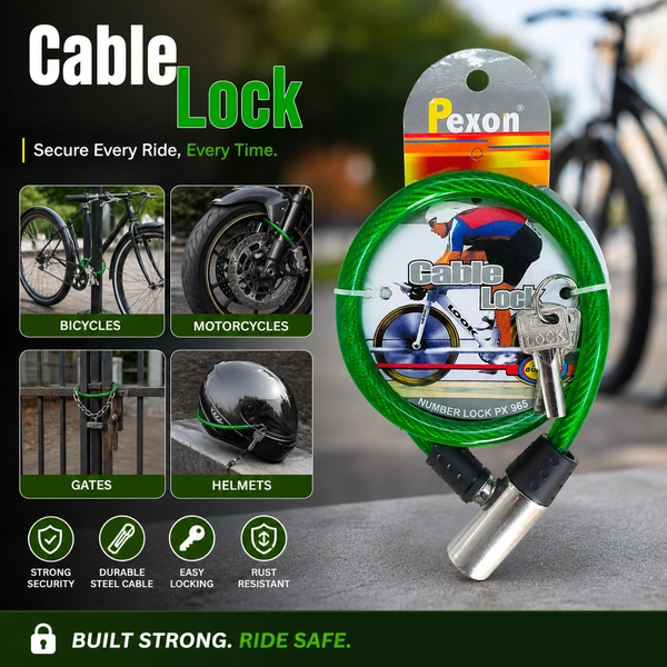 Pexon Heavy Duty Steel Cable Lock for Bicycle, Motorcycle, Helmet & Gate Security with Keys | Durable Anti-Theft Wire Lock | Rust Resistant Flexible Security Cable Lock ( RANDOM COLOURS)