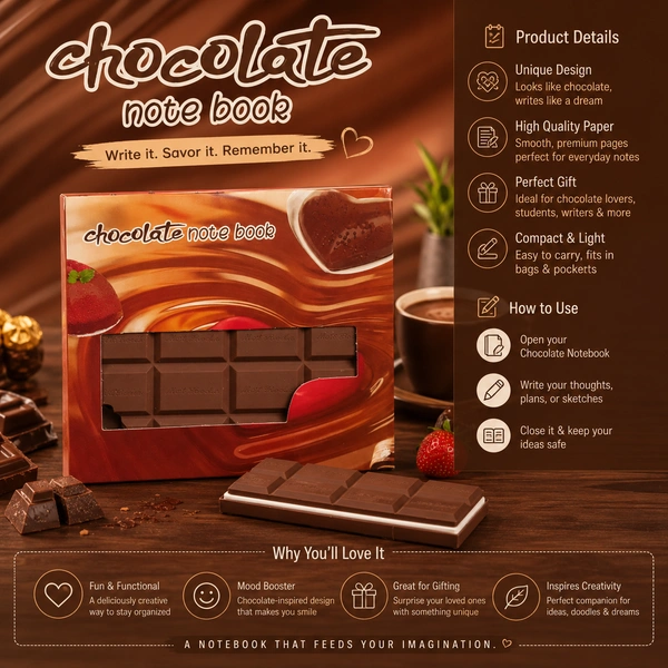 Chocolate Notebook for Kids & Adults – Creative Chocolate Bar Design Diary Journal – Cute Mini Writing Notebook for School, Office, Travel & Gifting