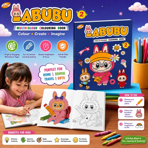 Classic LABUBU Multicolour Colouring Book | Fun Cartoon Coloring Activity Book | Creative Drawing & Coloring Practice Book for Children
