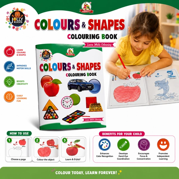 Jolly Kids Colours & Shapes Colouring Book for Kids – Early Learning Activity Book for Preschoolers and Kindergarten Children