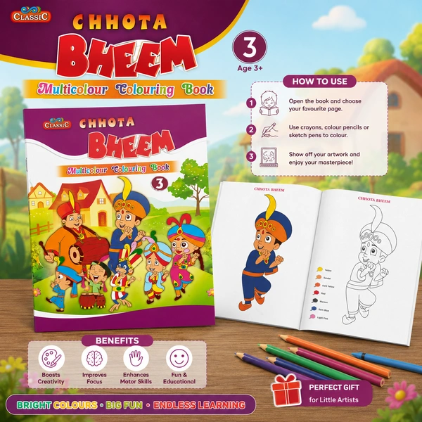 Classic Chhota Bheem Multicolour Colouring Book for Kids | Fun Learning & Creative Activity Book | Cartoon Character Coloring Book for Children
