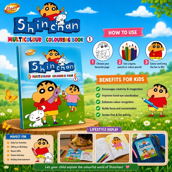 Classic Shinchan Multicolour Colouring Book for Kids | Fun Cartoon Activity Book with Creative Coloring Pages | Early Learning & Art Practice Book for Children