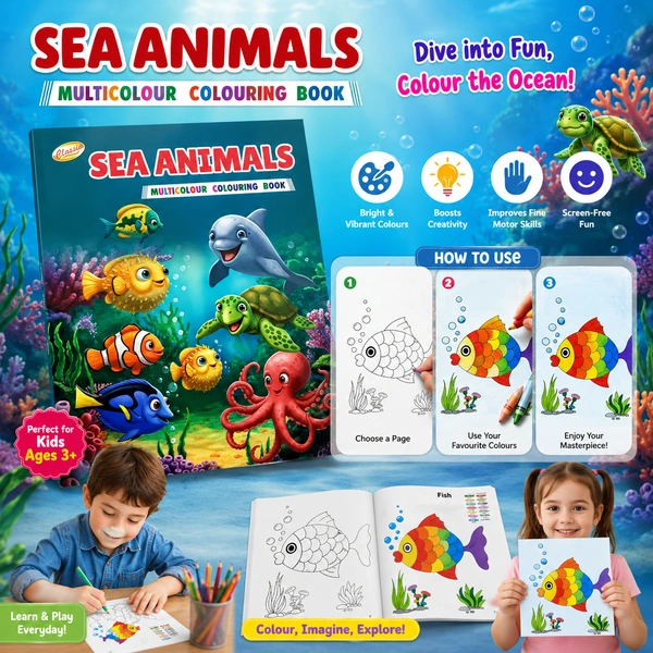Classic Sea Animals Multicolour Colouring Book for Kids | Fun Ocean Creatures Activity Book | Early Learning & Creative Coloring Book for Boys & Girls