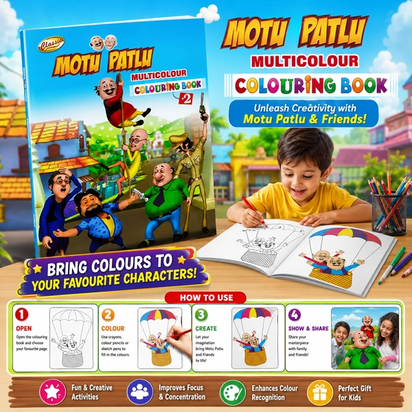 Classic Motu Patlu Multicolour Colouring Book for Kids | Fun Activity & Creativity Book | Cartoon Character Coloring Book