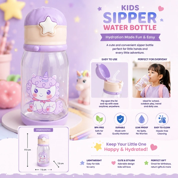 Kids sipper Water Bottle with Straw ( RANDOM COLOURS & DESIGNS ) | Leakproof Sipper Bottle for School, Travel & Outdoor Use | BPA-Free Reusable Drinking Bottle for Boys & Girls /18