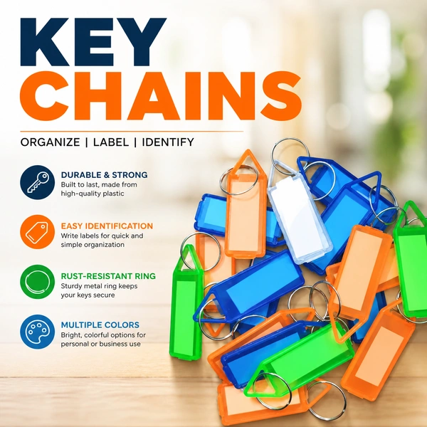Multicolor Plastic Key Chains with Label Insert & Metal Ring(pack of -3) – Durable Key Tags for Home, Office, School, Luggage & Key Organization (Pack of Assorted Colors)