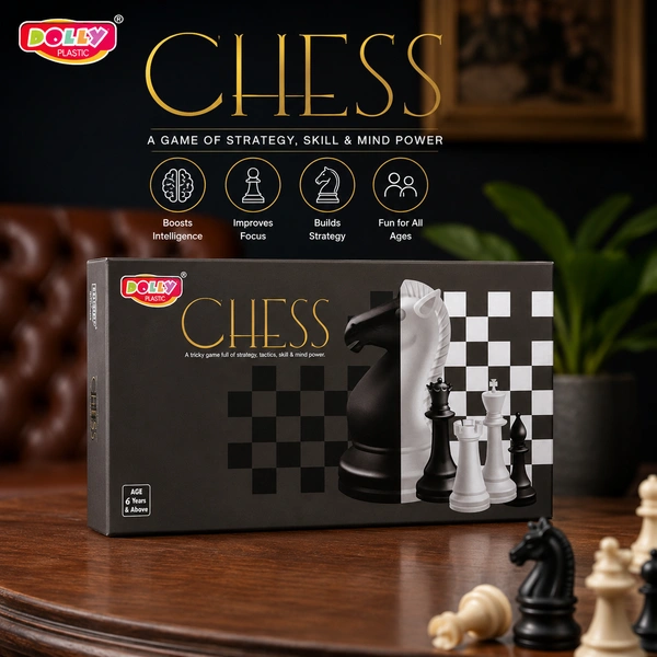 DOLLY Plastic Chess Set for Kids & Adults | Classic Strategy Board Game | Educational Mind Game for Brain Development, IQ & Focus | Portable Chess Game Set | Age 6 Years & Above -