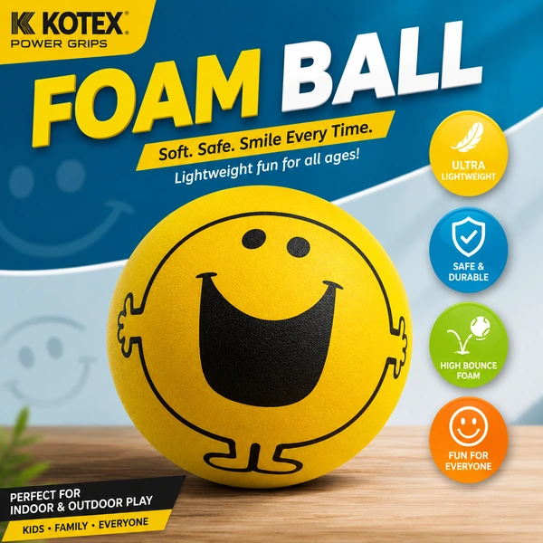 Smiley Face Foam Ball for Kids – Soft Lightweight Emoji Play Ball with Net Cover – Indoor Outdoor Fun Toy for Children, Party Return Gifts & Hand Exercise Ball (Yellow)