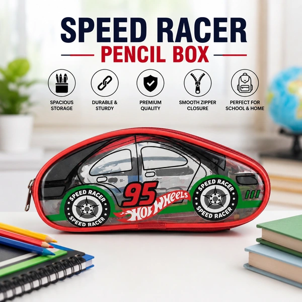 Speed Racer Car Shape Pencil Pouch for Kids | Stylish Zipper Pencil Case Organizer | Lightweight Stationery Storage Box for School Boys & Girls