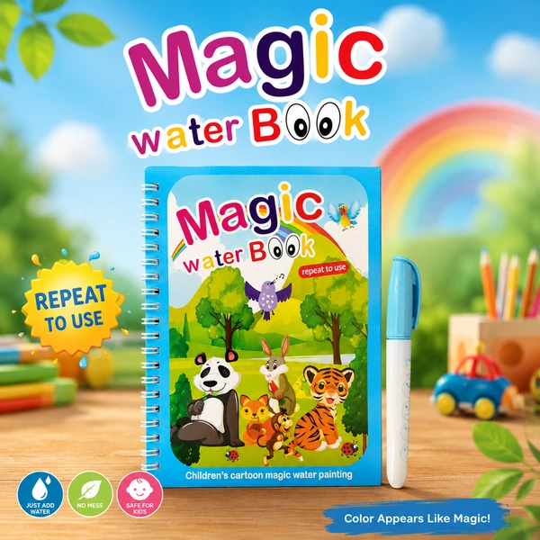 Magic Water Coloring Book for Kids Reusable Drawing & Painting Book | Cartoon Animal Theme Water Magic Book | Mess-Free Educational Activity Book for Toddlers & Children