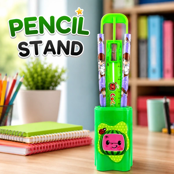 Kids Stationery Gift Set with Pencil, Scale, Sharpener & Pencil Holder Box – Cartoon Design Return Gift Combo for School Children, Birthday Gifts, Study Kit for Boys & Girls (Green)