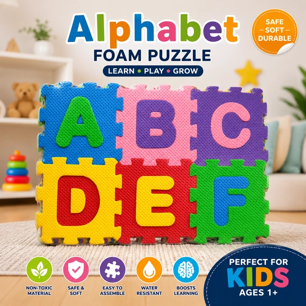 Alphabetical Foam Puzzle Play Mat for Kids – Soft EVA Interlocking Alphabet Floor Tiles, Educational ABC Learning Puzzle Mat, Non-Toxic Colorful Foam Mats for Toddlers & Babies Indoor Play Area -