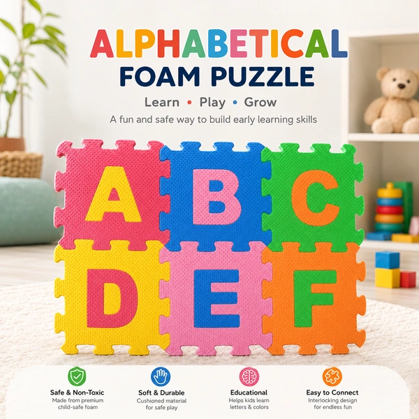 Kids EVA Foam Alphabet & Number Puzzle Mat Set (medium size) | A-Z English Alphabets & 0-9 Numbers | Soft Interlocking Educational Floor Tiles for Toddlers & Kids | Colorful Learning Play Mat – 36 Pieces -