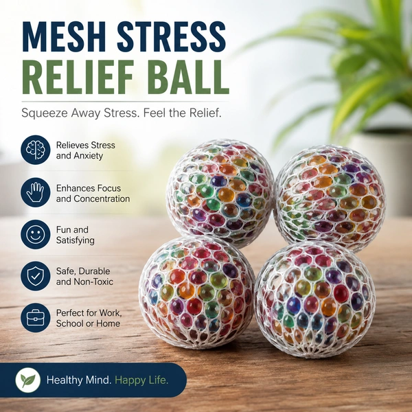 Mesh Stress Relief Ball – Colorful Sensory Squeeze Ball for Stress Relief, Anxiety Reduction, Hand Exercise & Relaxation Toy for Kids and Adults