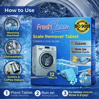 JKM Fresh Zone Washing Machine Scale Remover Tablets (12 Tablets) | Descaler for Front & Top Load Machines | Removes Limescale, Odor & Residue | ISO 9001 Certified