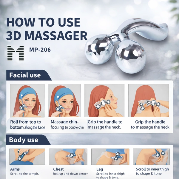 MAXTOP MP-206 3D Massager Roller for Face & Body | Face Lift, Skin Tightening & Body Shaping Tool | Promotes Blood Circulation | ABS Material, Lightweight Design