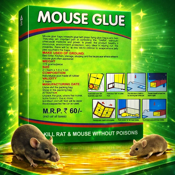 Mouse Glue Trap Strong Adhesive Rat & Mouse Catcher | Poison Free & Odourless | Safe for Home, Kitchen & Storage | Reusable Sticky Trap Board for Rodent Control Pack of 1