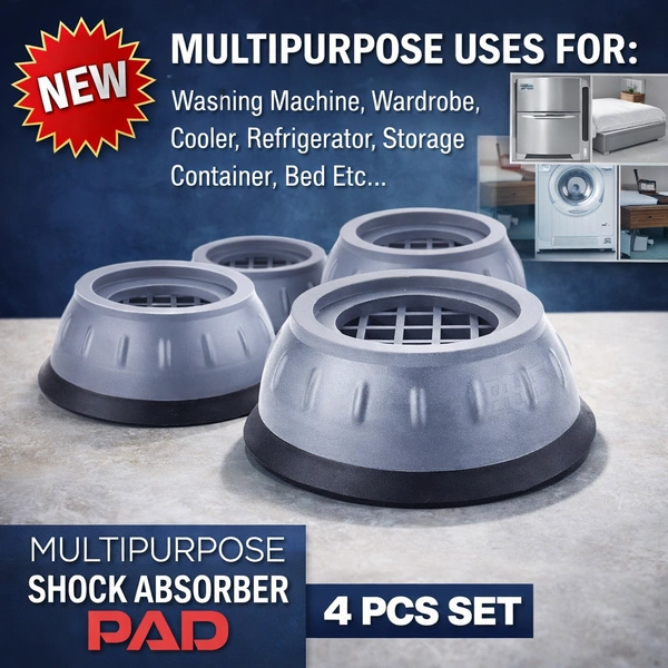 Multipurpose Shock Absorber Pads for Washing Machine & Furniture (4 Pcs Set) | Anti-Vibration, Anti-Slip Rubber Base | Noise Reduction & Floor Protection for Appliances, Beds, Refrigerators