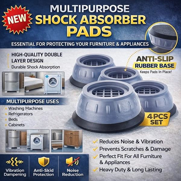 Multipurpose Shock Absorber Pads for Washing Machine & Furniture (4 Pcs Set) | Anti-Vibration, Anti-Slip Rubber Base | Noise Reduction & Floor Protection for Appliances, Beds, Refrigerators