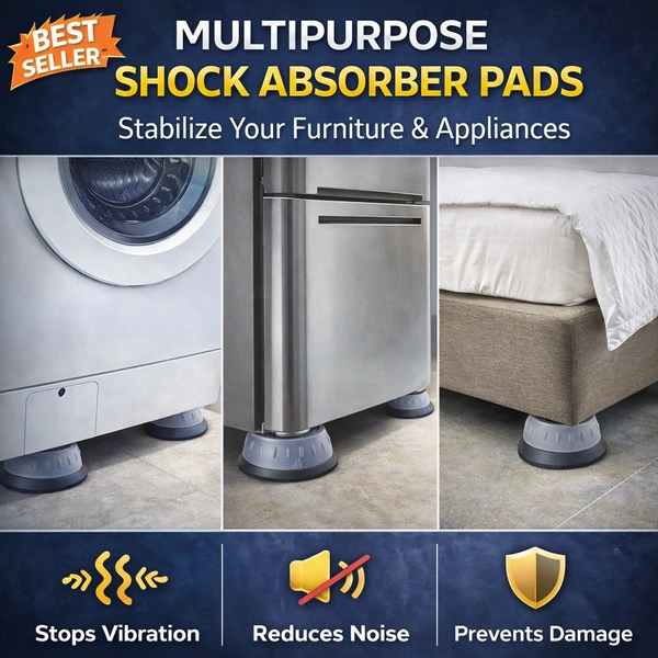 Multipurpose Shock Absorber Pads for Washing Machine & Furniture (4 Pcs Set) | Anti-Vibration, Anti-Slip Rubber Base | Noise Reduction & Floor Protection for Appliances, Beds, Refrigerators