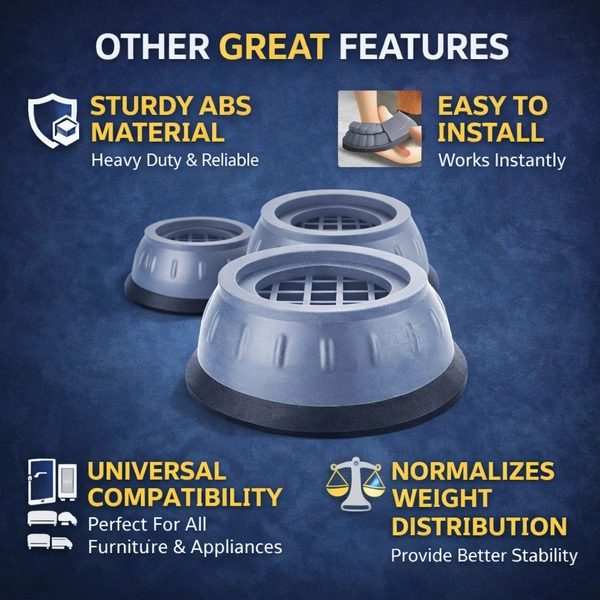 Multipurpose Shock Absorber Pads for Washing Machine & Furniture (4 Pcs Set) | Anti-Vibration, Anti-Slip Rubber Base | Noise Reduction & Floor Protection for Appliances, Beds, Refrigerators