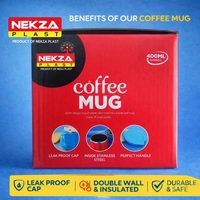 Nekza Plast Insulated Coffee Mug 400ml ( Light Blue) | Stainless Steel Inner Lining | Leak-Resistant Lid | Hot & Cold Beverage Mug for Home, Office & Travel