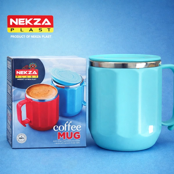 Nekza Plast Insulated Coffee Mug 400ml ( Light Blue) | Stainless Steel Inner Lining | Leak-Resistant Lid | Hot & Cold Beverage Mug for Home, Office & Travel