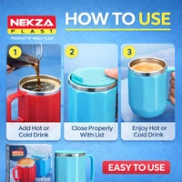 Nekza Plast Insulated Coffee Mug 400ml ( Light Blue) | Stainless Steel Inner Lining | Leak-Resistant Lid | Hot & Cold Beverage Mug for Home, Office & Travel