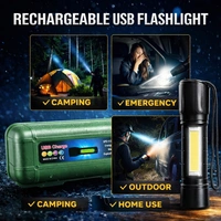 USB Rechargeable LED Flashlight Torch – XPE + COB Work Light, Waterproof & Energy Saving, Portable Handheld Emergency Light with Multi-Mode Lighting