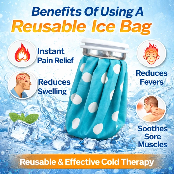 Reusable Ice Bag for Pain Relief 6 Inch size – Leak-Proof Cold Therapy Pack with Wide Mouth Screw Cap – Hot & Cold Compress for Injuries, Swelling, Headache, Muscle Pain (Polka Dot Design)
