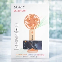 SANKIE SK-2012HF Handheld Desktop USB Fan | Rechargeable Portable Mini Fan with Type-C Charging, 3 Speed Modes & Natural Wind | Compact Travel Cooling Fan (Pink & Purple) | With Mobile Holder